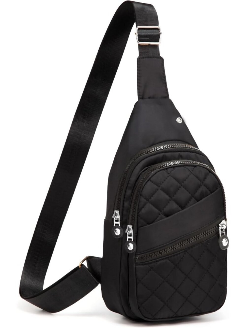 Women's Black Sling Outdoor Nylon Water Resistant Travel Hiking Crossbody Bag